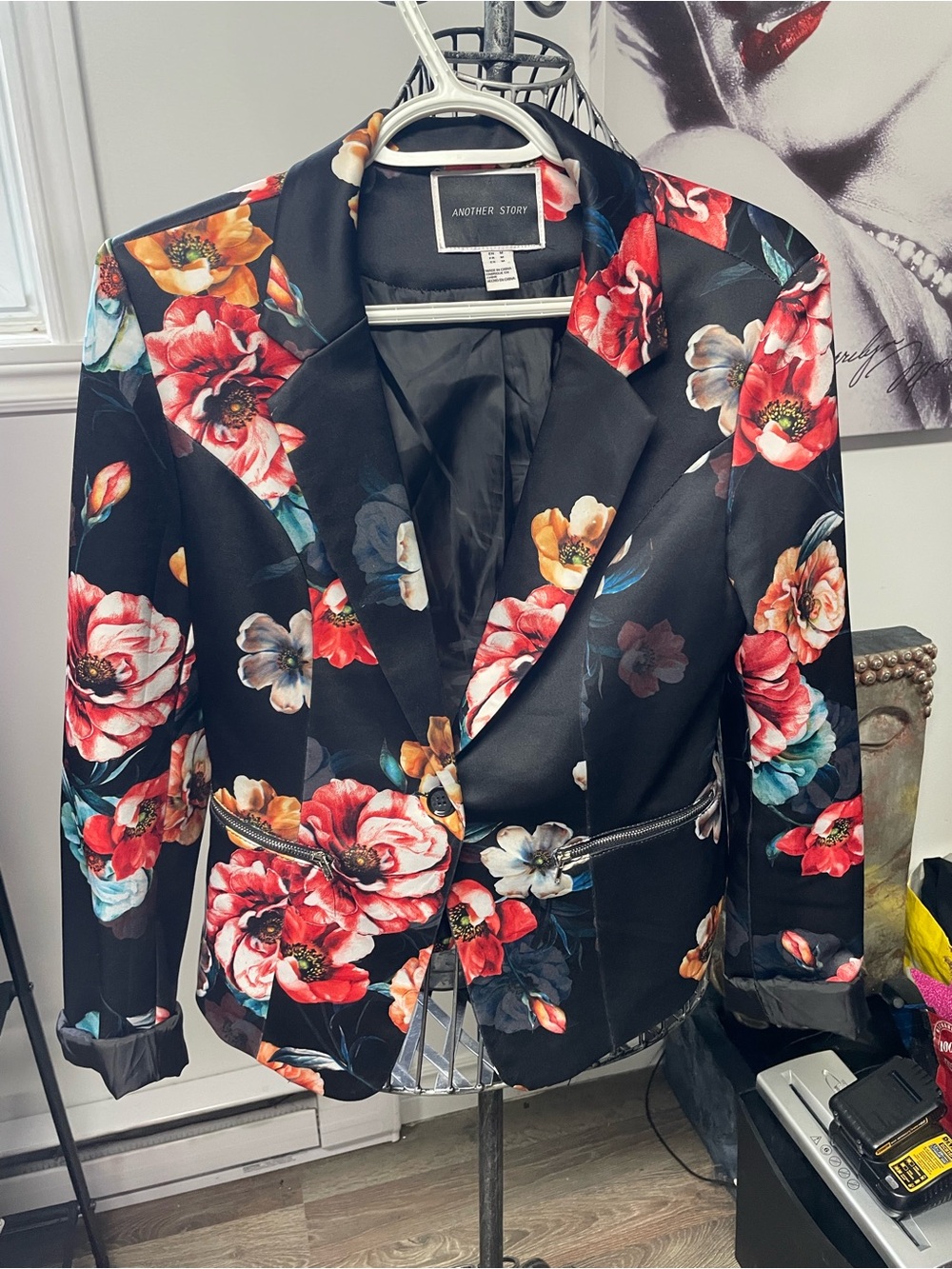 Another Story Black Floral Blazer Jacket - Black Multi